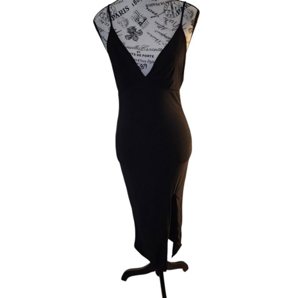 Day/Night Black Bodycon Slip Dress‎ Size M Stretch Knit Midi Minimalist